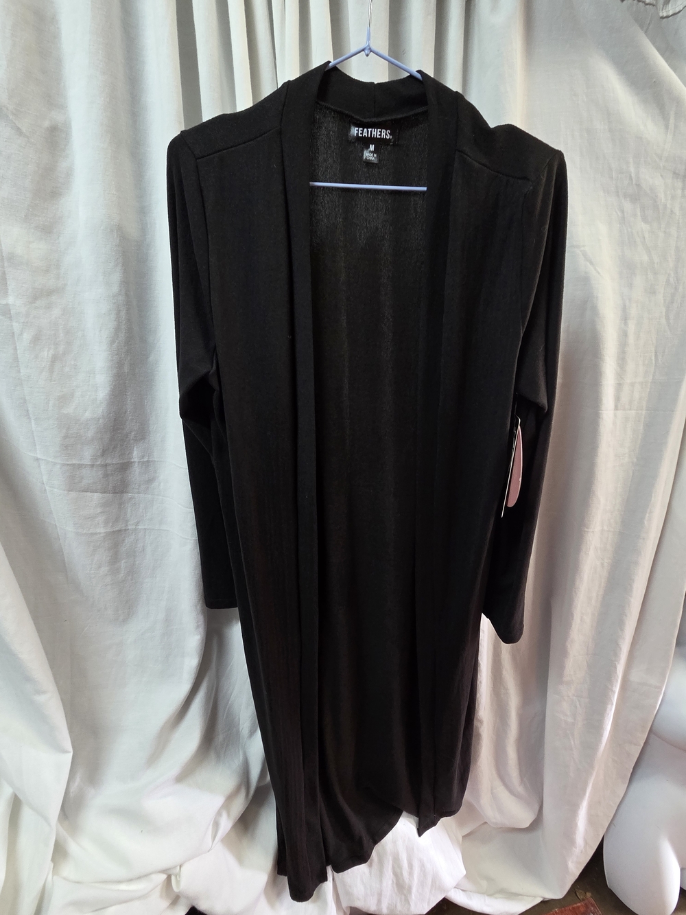 FEATHERS Black Open Front Long Cardigan